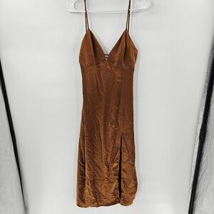 Wild fable dress slit brown silky sexy medium dressy dinner
